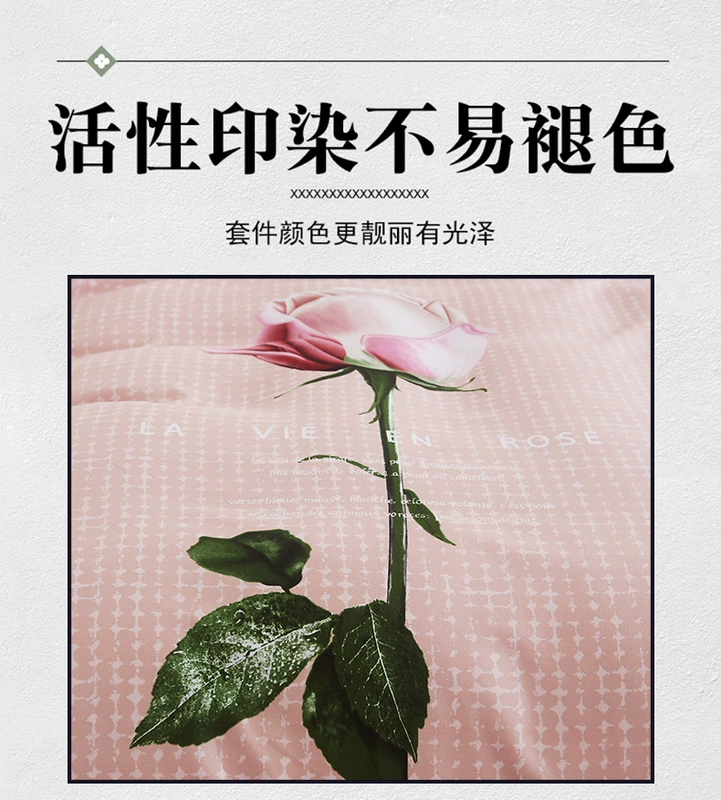 bộ đồ giường bông đơn giản một gia đình bốn phim hoạt hình giường đôi trải giường 1.8m bông ba mảnh chăn 1,5m - Bộ đồ giường bốn mảnh