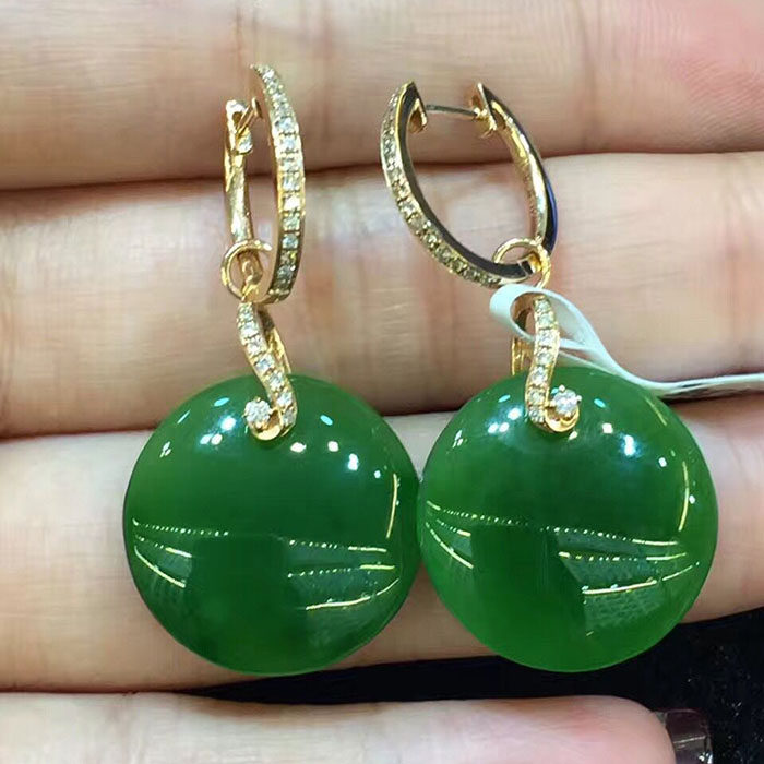 和田玉俄罗斯碧玉耳环，菠菜绿的优雅魅力？🌿-耳饰-淘宝好物网