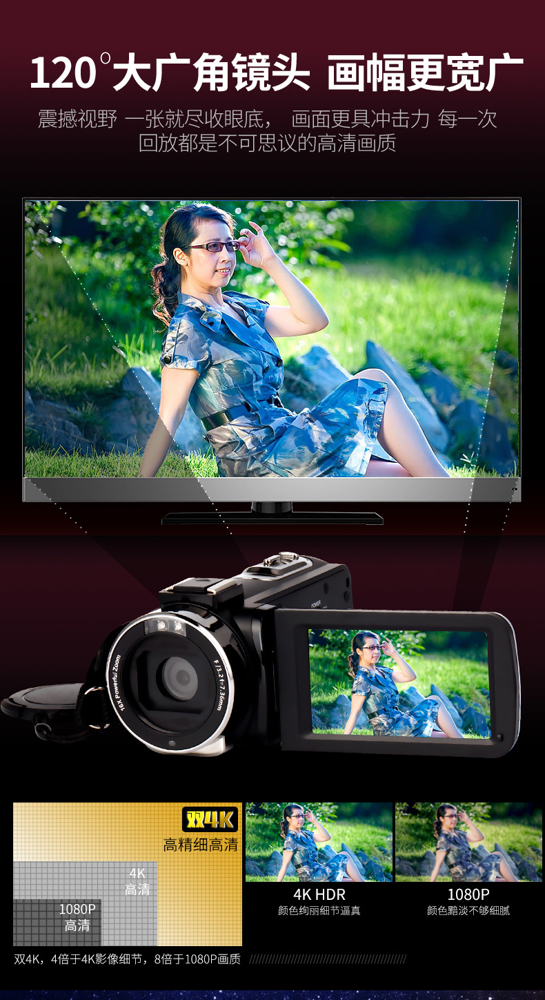 Camera kỹ thuật số tầm nhìn ban đêm của Camry / KOMERY 4K Camera Wi-Fi HD bên ngoài ống kính góc rộng máy quay siêu nhỏ