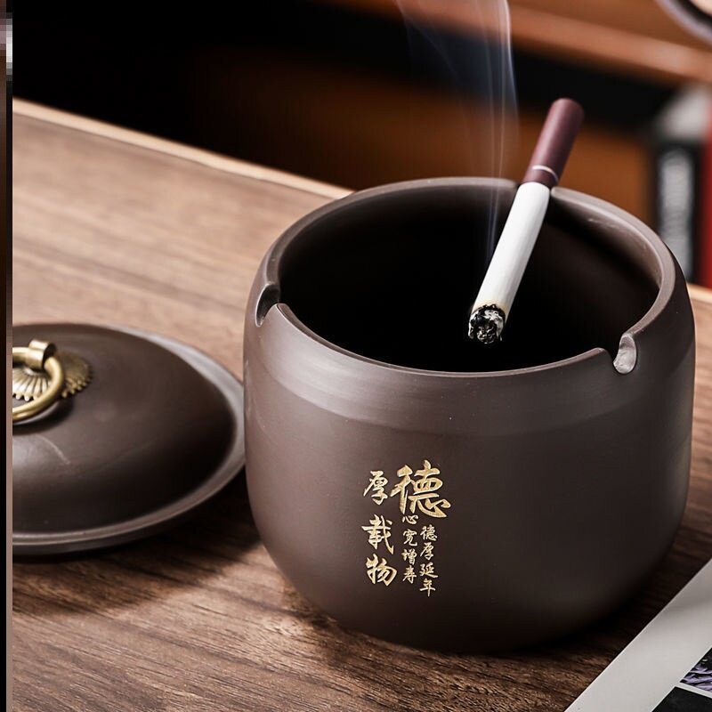 Internet cafe ashtray desktop dedicated new Chinese style trendy cigarette ashtray office with lid decoration tea set sealed purple sand
