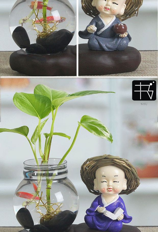 Thủy tinh trang trí sáng tạo dễ thương cặp đôi dễ thương nhà sư bình hoa chèn trang trí văn phòng nhà hoa nhỏ - Vase / Bồn hoa & Kệ thùng trồng cây