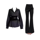 Приталенный лонгслив, корсет, осенняя дизайнерская рубашка, изысканный стиль, тренд сезона