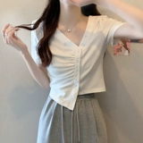 Летняя одежда, футболка с коротким рукавом, V-образный вырез, большой размер