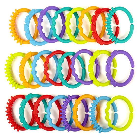 Baby hanging ring toy baby hand grip connecting ring bed hanging clasp Rainbow ring ring 1-2-year-old tooth rubber toy-Taobao