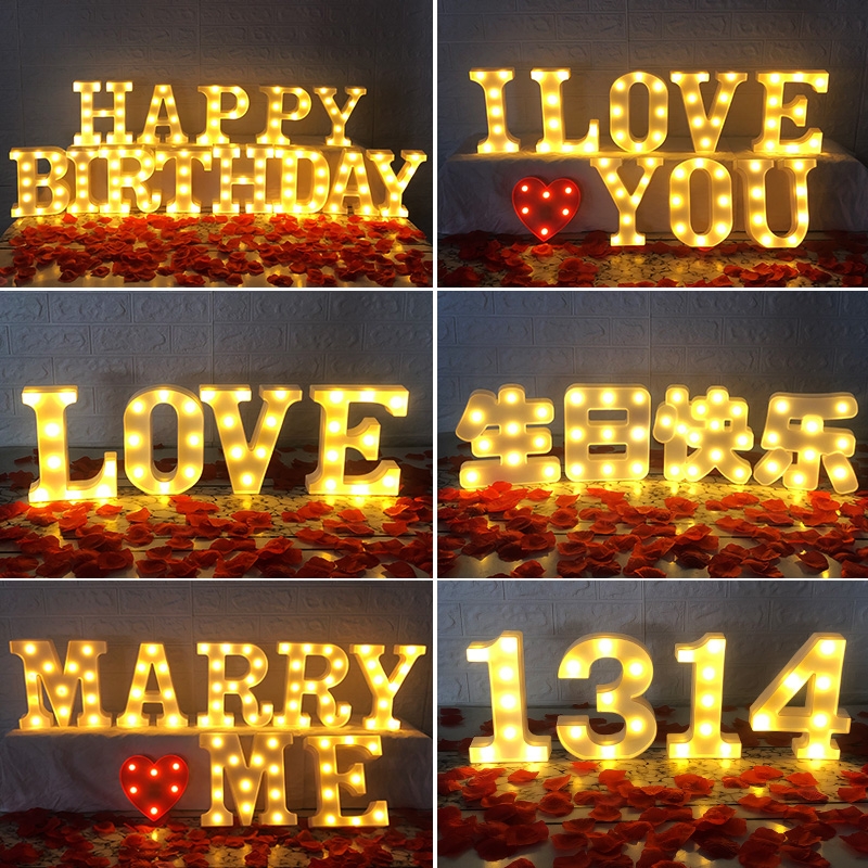 Court-prop Romantic Surprise Scene Placement Creative Supplies Letter Lamp Table White Theorist Room room Decorative Lights-Taobao