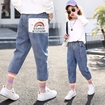 Next alice girls jeans 2021 summer new Korean casual Western style middle and large childrens fashion loose pants