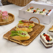 Handmade willow with double ear trays Multi-functional creative retro rattan chiche fruit tray Photo Props Small Pendulum