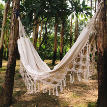 Upscale rice white thickened canvas hammock with outdoor autumn and thousands double manual flow Su anti-side turning hanging mesh bed
