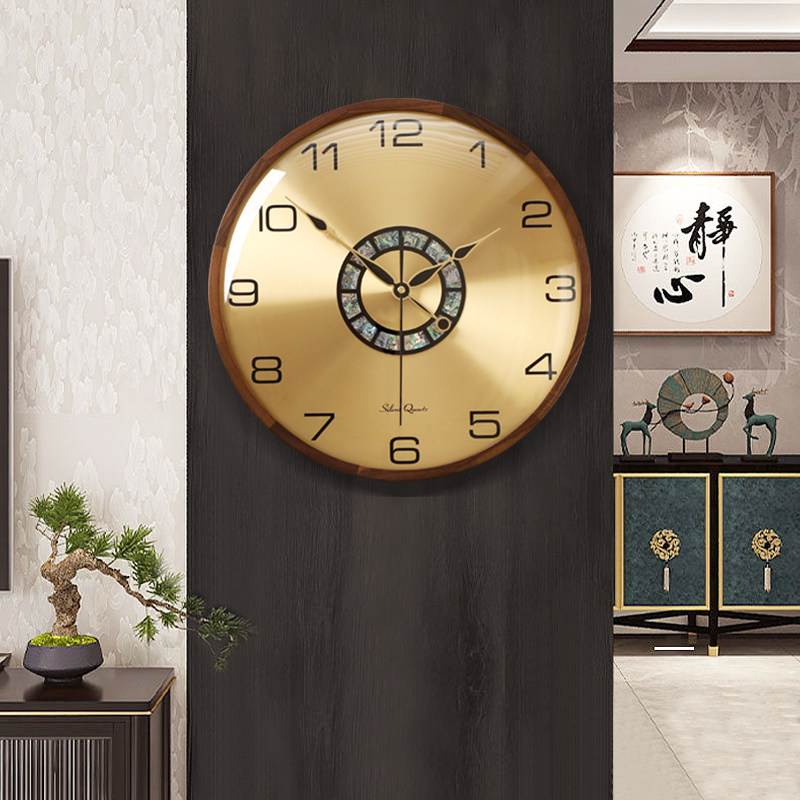 New Chinese hanging clock living room clock home 2023 new creative decoration hanging wall clock solid wood muted quartz clock-Taobao