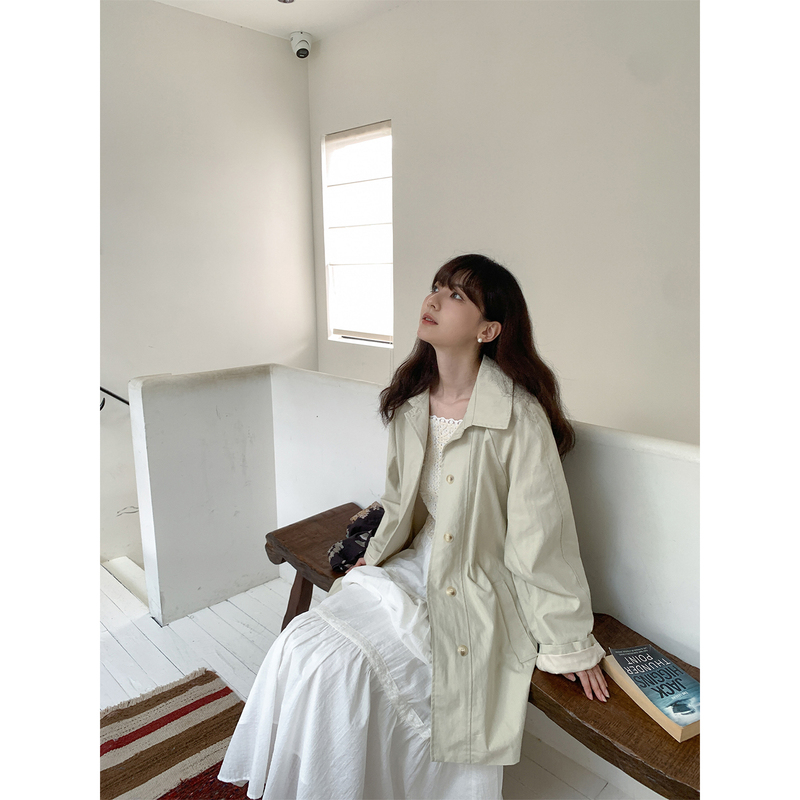 Small Town Shan Shan, Clear Sky and Breezy Weather~ Classic Silhouette, Lapel, Mid-Length Trench Coat, Korean Style, Elegant Jacket for Women, Autumn Season Small Town Shan Shan, Clear Sky and Breezy Weather~ Classic Silhouette, Lapel, Mid-Length Trench Coat, Korean Style, Elegant Jacket for Women, Autumn Season
