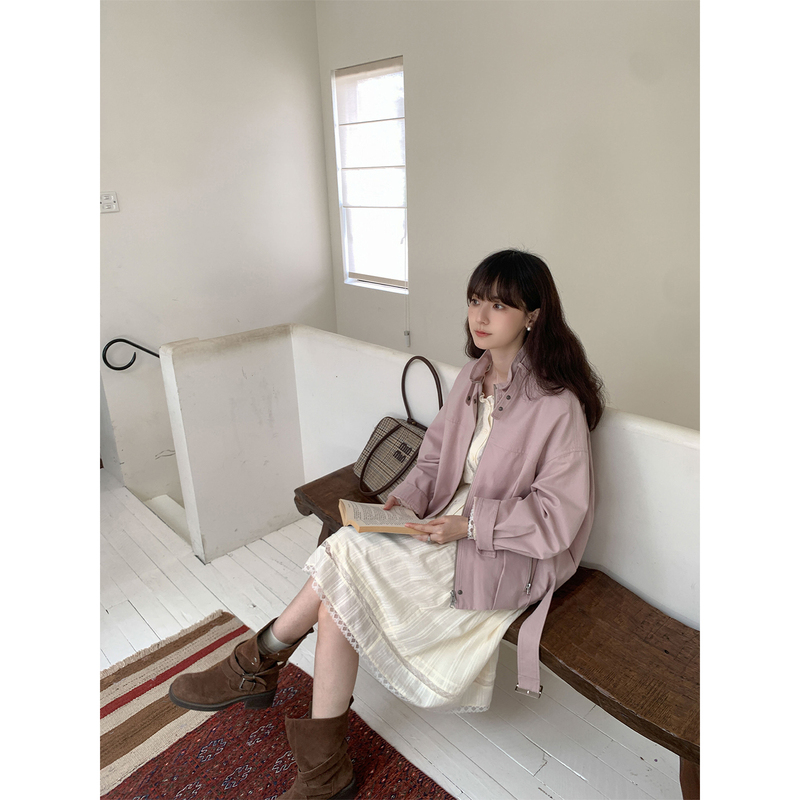 Small Town Shan Shan, Peach-Colored Warm Day ~ 100% Cotton Pink Jacket for Women, Autumn Loose and Gentle Style, Lapel Top Small Town Shan Shan, Peach-Colored Warm Day ~ 100% Cotton Pink Jacket for Women, Autumn Loose and Gentle Style, Lapel Top