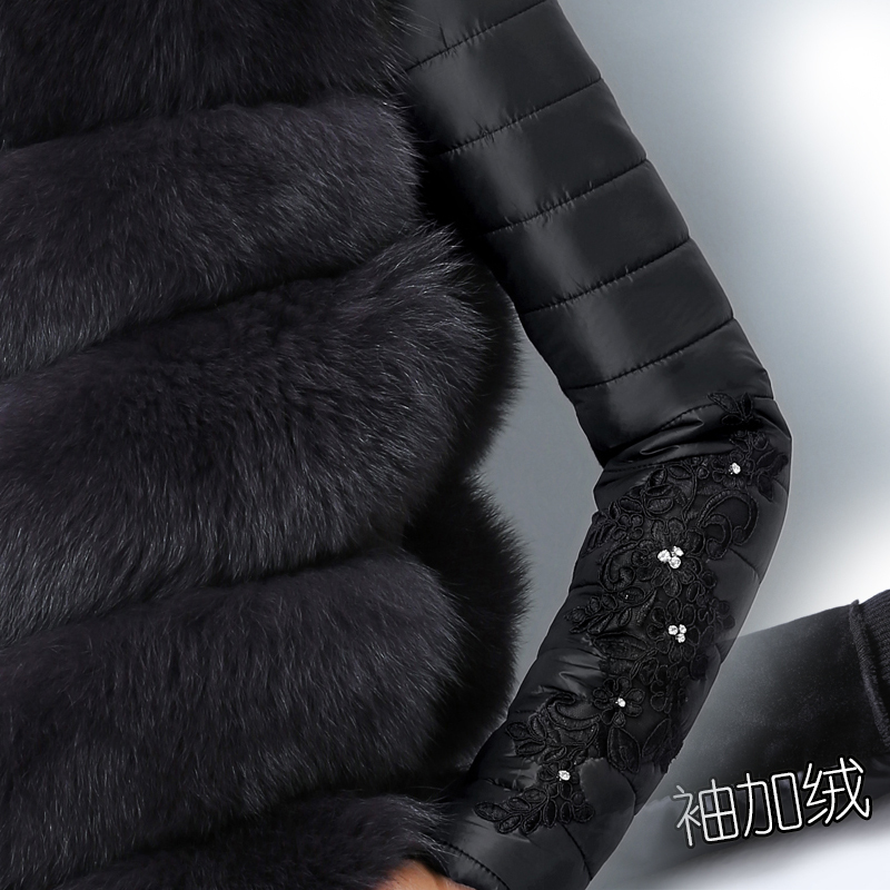 Slim-Fit Down-Sleeve Base Shirt for Women, Winter Rhinestone-Stitched Fabric Sleeves, Fleece-Lined Knitwear Paired with Fur Vest, Thickened Sweater