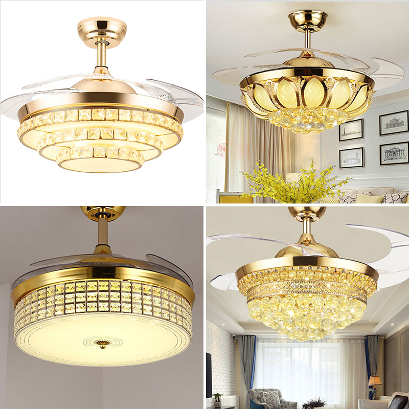 Stealth Ceiling Lights 12 years old shop restaurant crystal fan lights European 52 inch remote control frequency conversion charged fan
