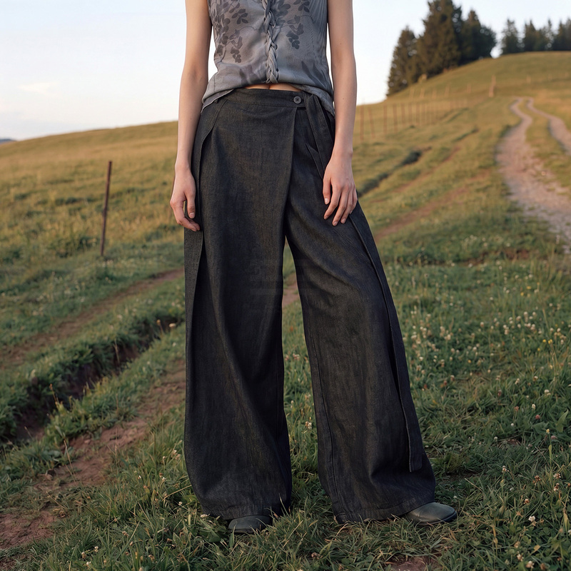 Catalpalew'One Path of Serenity' Ruisheng Aesthetics One-Button Tie-Up Fermented Wash Wide-Leg Jeans Catalpalew'One Path of Serenity' Ruisheng Aesthetics One-Button Tie-Up Fermented Wash Wide-Leg Jeans