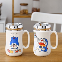 Ceramic Water Glass 2021 New Custom Cartoon Ceramic Cup Office Cup Mark Cup With Cover Mirror Tea Water Cup Curry