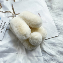 Hairy bag girl 2021 new fashion Han version with cute rabbit ear chain strand shoulder handbag bag