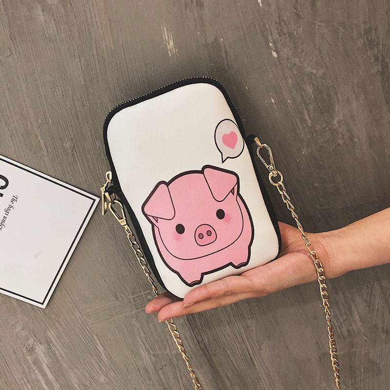 Cartoon Laced Cell Phone Bag Woman Single Shoulder Skewed Satchel Korean version Damp Hanging Neck Phone Bag Zero Wallet Vertical mini small bag