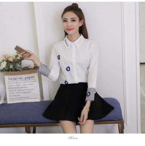 Cộng thêm áo nhung nữ tay dài 2018 thu đông mới Han Fan hoang dã Slim trắng dày chân đế ấm áp áo khoác sơ mi