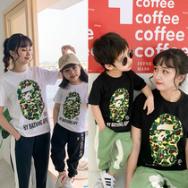 2024 summer clothing Japanese new style BAPE ape head parent-child clothing for men women and children camouflage short-sleeved T-shirt