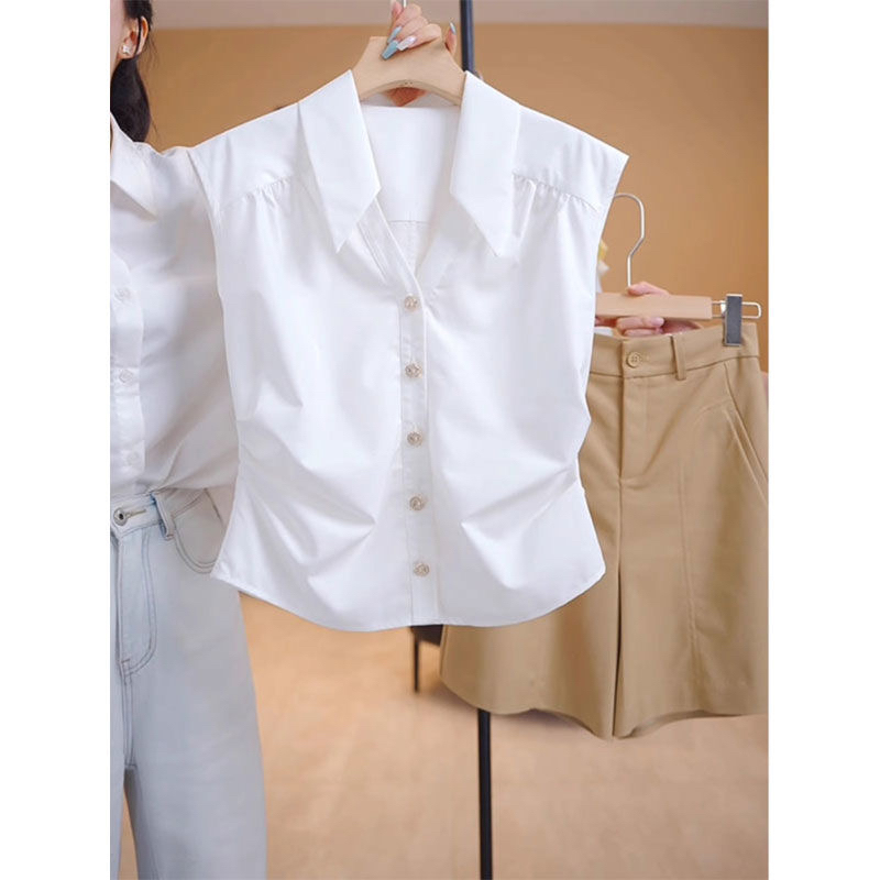 High-End V-Neck Chiffon Shirt for Women, Summer Fashion Layered Sleeveless Vest Shirt, Niche Waist-Cinching Slimming Top