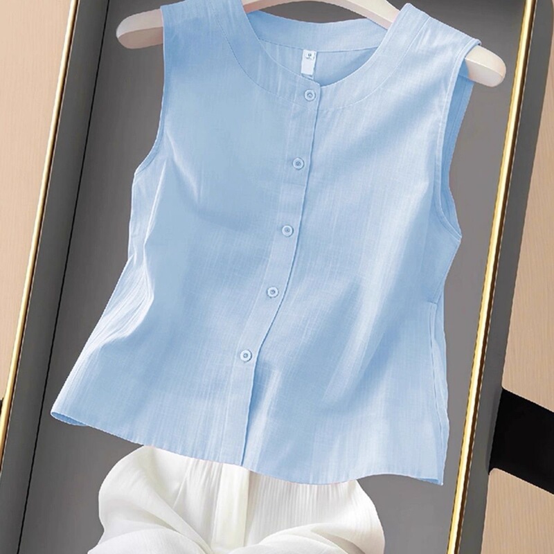 Korean Style Age-Reducing Sweet Pink Sleeveless Vest Shirt for Women 2025 Summer New Thin Cardigan Vest Top Trendy