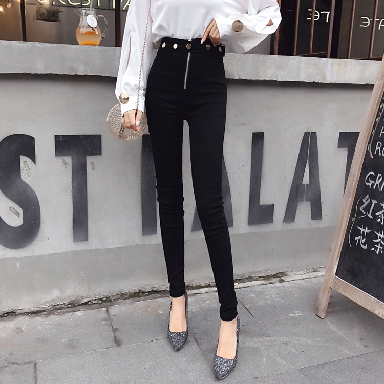 Mùa thu đông 2018 mới của phụ nữ Phiên bản Hàn Quốc của quần legging đen mỏng nữ có eo cao là quần skinny bút chì nữ quần ngố nữ