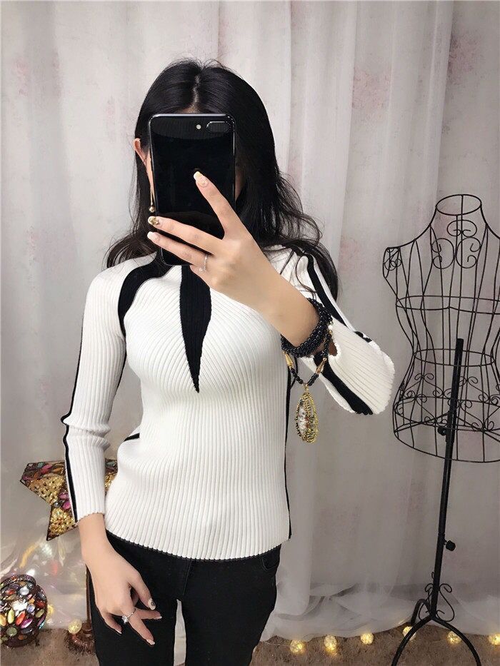 Phụ nữ mùa thu 2018 phiên bản mới của Hàn Quốc có khí chất nửa cổ áo len cao cổ Áo sơ mi mỏng mỏng thoi trang nu