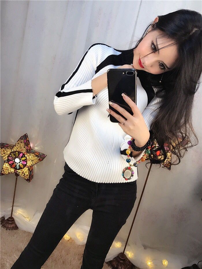 Phụ nữ mùa thu 2018 phiên bản mới của Hàn Quốc có khí chất nửa cổ áo len cao cổ Áo sơ mi mỏng mỏng thoi trang nu