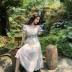 Mùa hè 2019 mới của phụ nữ phiên bản Hàn Quốc của phần dài qua eo eo in họa tiết eo cao là váy ngắn tay ngắn - váy đầm