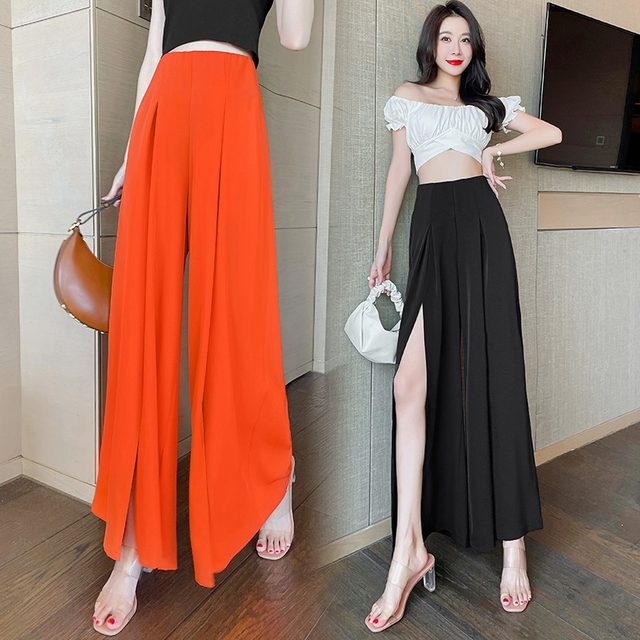 High waist drape wide leg pants women's design sense slit pants 2022 autumn new temperament trousers small all-match