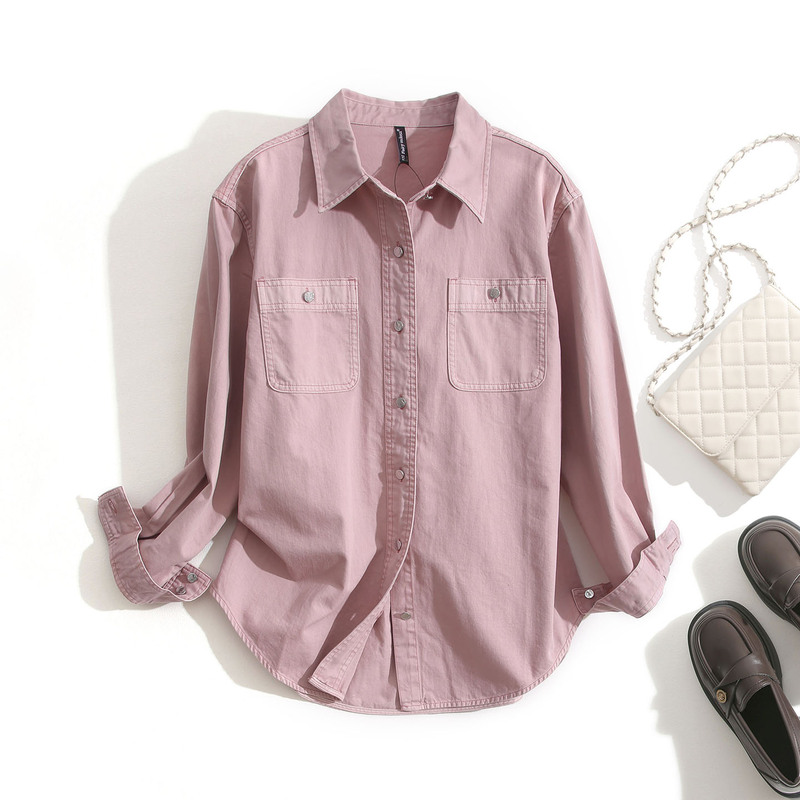 High-End Anti-Curling Pure Cotton Denim Shirt Jacket for Women, Spring and Autumn, High Street Style, Relaxed Loose Fit, Plus Size Top, European Style, Mid-Length