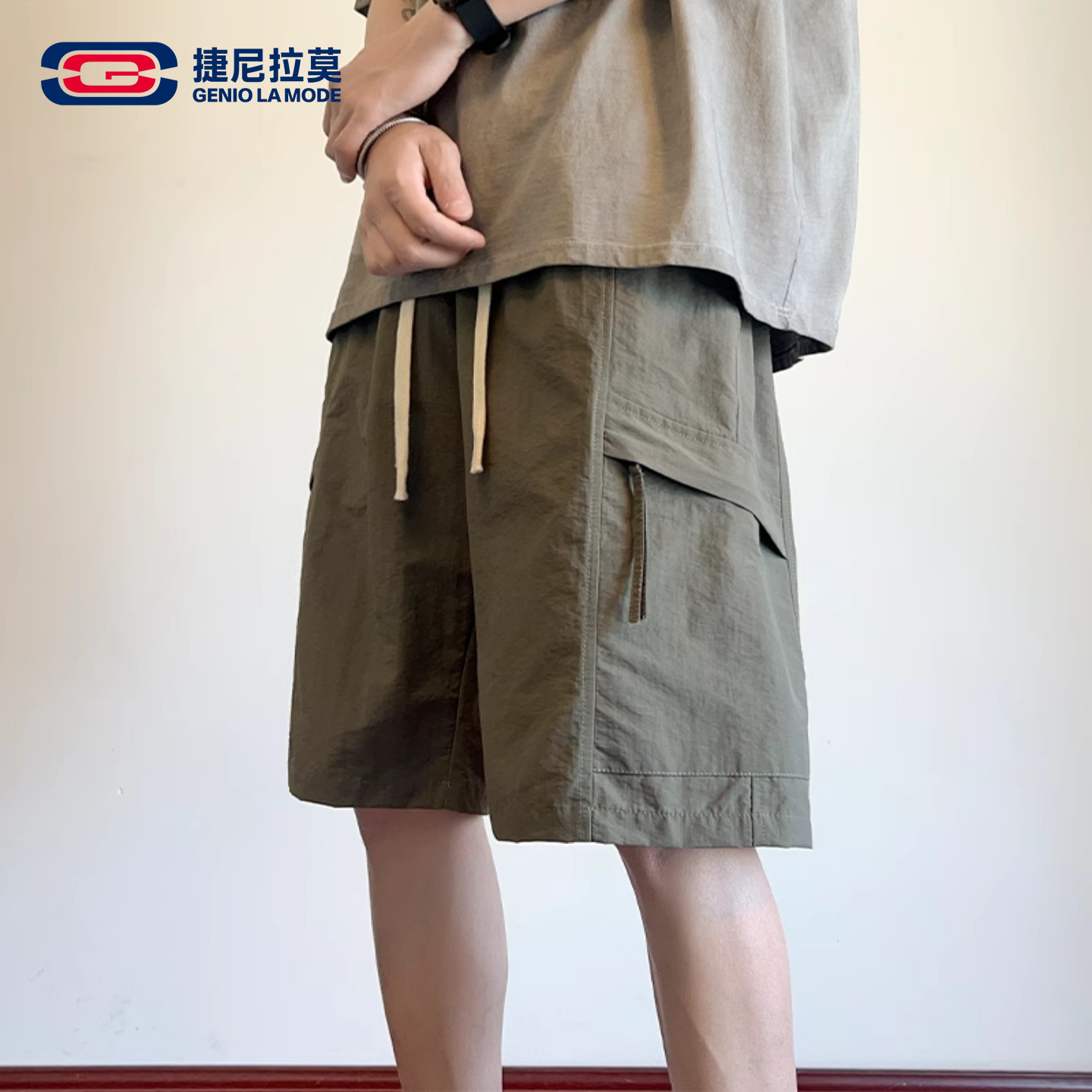 [Одобрение Ао Ruipeng] мужские летние тонкие свободные спортивные шорты GENIOLAMODE ice Silk Tooling shorts five points