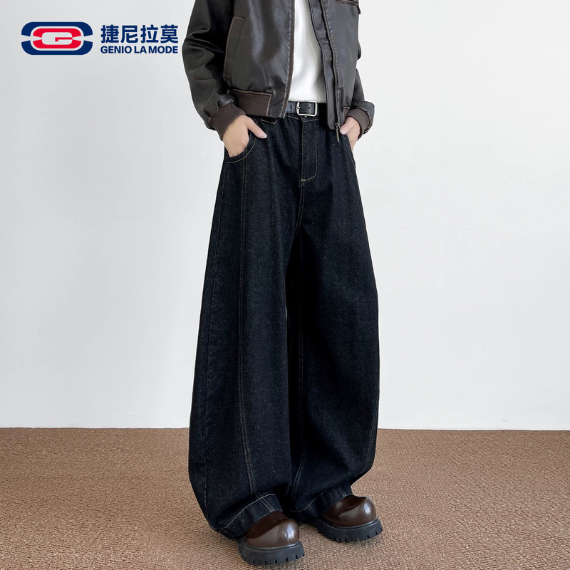 [Ao Ruipeng Endorsement] Geniolamode Original Deconstructed Scimitar Jeans for Men, Autumn American Style Wide-Leg Pants