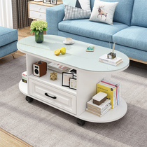 Simple living room coffee table TV cabinet combination round tempered glass coffee table Light luxury modern small household tea table Household