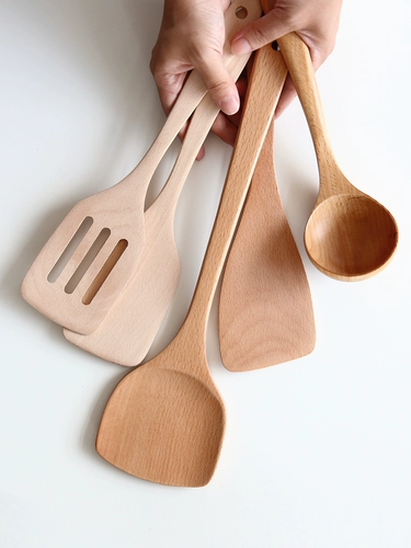 Домашний ресторан с длинной ручкой с твердым деревом Spacula Sketch Spoon Неочищенная сковорода с высокой температурой -устойчивая к кухонной посуде без выпечки краски
