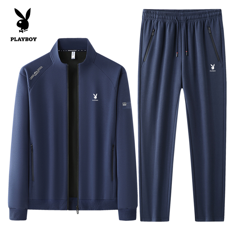 Playboy Pure Cotton Casual Sports Suit for Men 2026 Spring and Autumn New Stand-Up Collar Cardigan Jacket Men's Two-Piece Set Playboy Pure Cotton Casual Sports Suit for Men 2026 Spring and Autumn New Stand-Up Collar Cardigan Jacket Men's Two-Piece Set