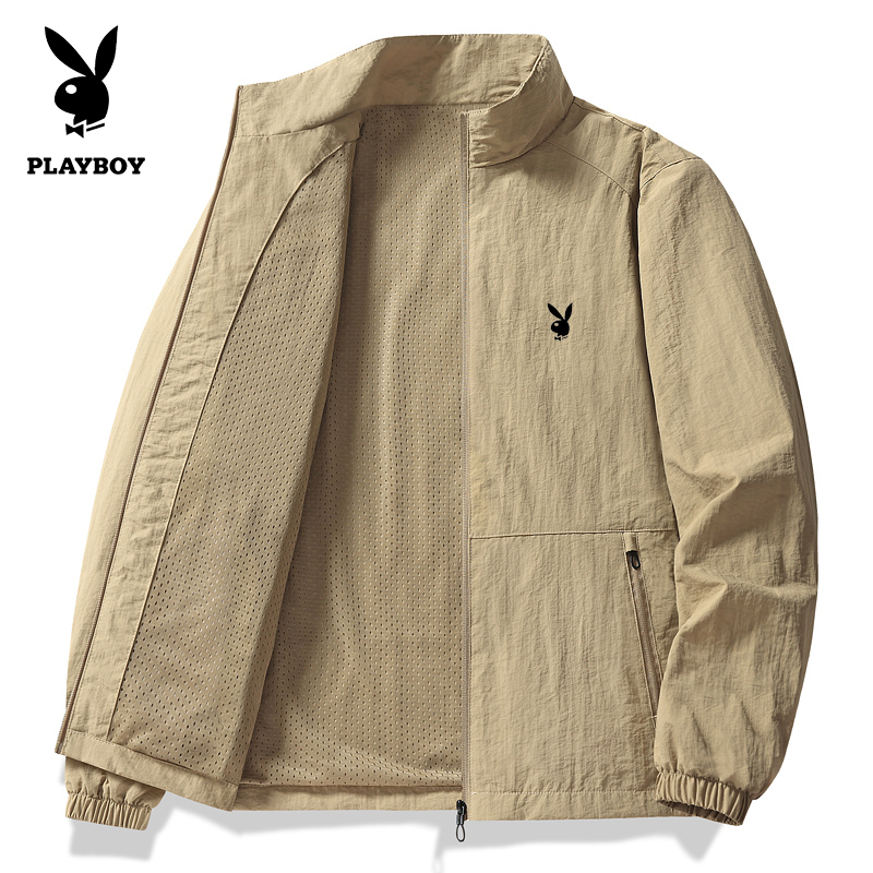 Playboy Jacket Spring and Autumn Casual Large Size Loose Men's Stand-Up Collar Outdoor Thin Windproof Jacket Playboy Jacket Spring and Autumn Casual Large Size Loose Men's Stand-Up Collar Outdoor Thin Windproof Jacket
