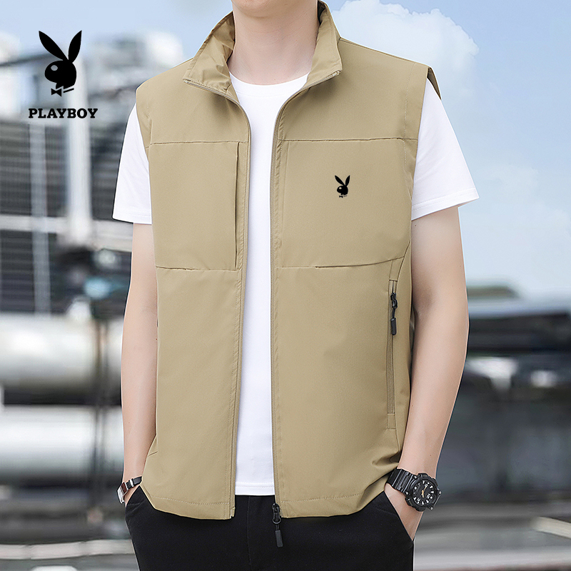 Playboy Men's Vest Spring and Autumn Thin Casual Breathable Vest Jacket Men's Stand Collar Vest Autumn Trendy Sleeveless Jacket Playboy Men's Vest Spring and Autumn Thin Casual Breathable Vest Jacket Men's Stand Collar Vest Autumn Trendy Sleeveless Jacket