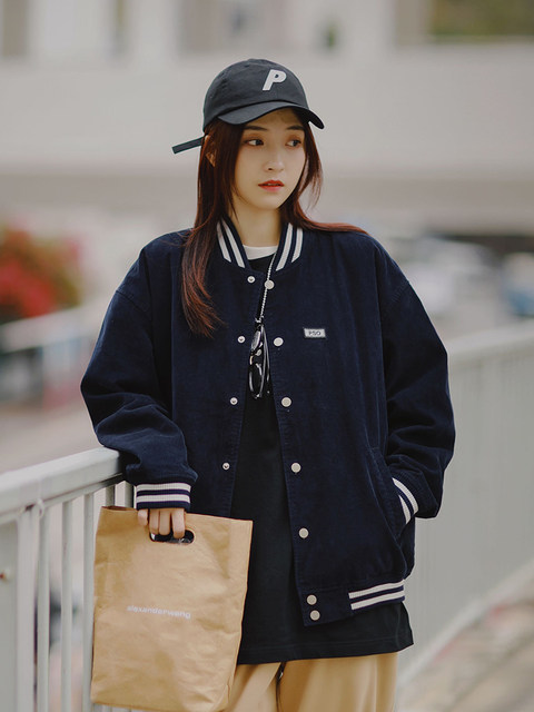 PSOBrand retro corduroy baseball jacket ຜູ້ຊາຍ trendy ວ່າງລະດູໃບໄມ້ປົ່ງແລະດູໃບໄມ້ລົ່ນຂອງຍີ່ປຸ່ນ jacket ຄູ່ຜົວເມຍງາມ outfits