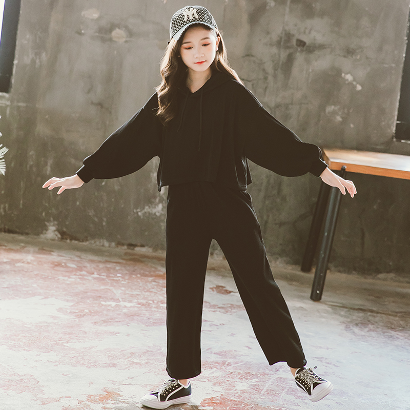 Girl Suit Spring Autumn Net Red Ocean Big Kids Fashion Thick T-Shirt Leisure Sports Even Hat Spring Clothing Children Two Sets