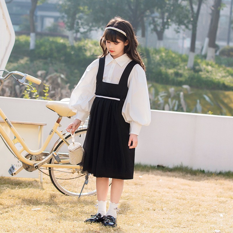 Korean Girls Spring and Autumn Dress Set 2022 New Foreign Air Eleas Dress Princess Girl Dress Two Pieces Set