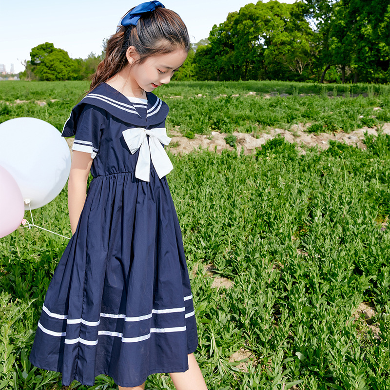 Girls Summer Dress Ocean Dress Children Navy Windy Skirts Girls Summer College Funder Children's Children's Summer Season