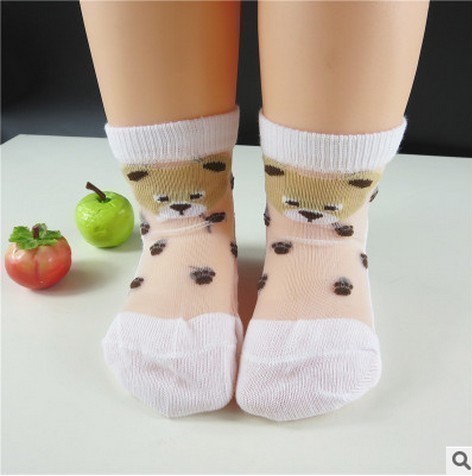 Foreign trade brand new spring and summer baby bear head ultra-thin socks crystal stockings stockings baby children's socks