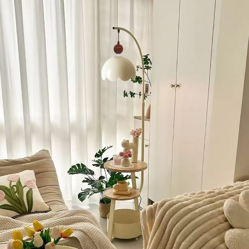 New Cream-Style Storage Rack Floor Lamp, Living Room Sofa Ambient Light, Bedroom Light Luxury High-End Standing Table Lamp