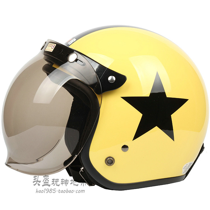 Taiwan's Zheng'an Yellow Black Star Harley Electric Motorcycle Helmets Retro Men's and Women's Sunscreen Helmets Keep Warm in Winter