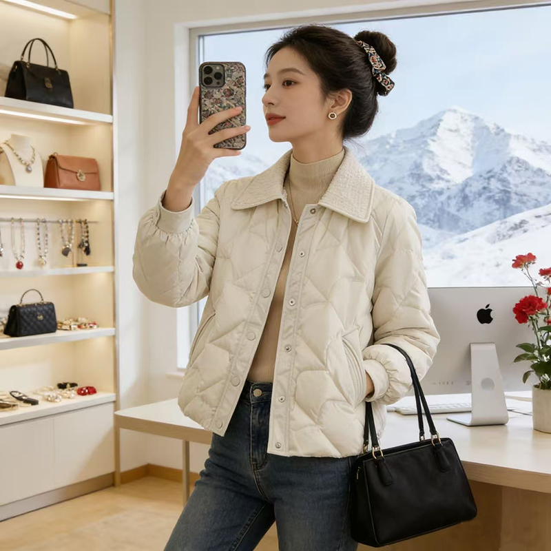 Chanel-Style Short Quilted Cotton Jacket for Women, Winter, Petite, Loose, Casual, Lightweight, Stylish, 2025 New Model Coat