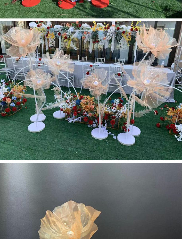 Дорожные цитируется 2023新款婚庆舞台幻彩花真丝花三件套婚礼路引迎宾区橱窗装饰