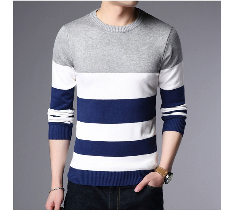 Thời trang nam dài tay áo len nam mới mùa thu áo len mỏng dài tay T-Shirt kích thước lớn áo thun áo sơ mi