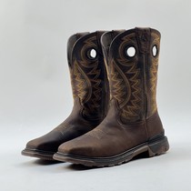 Size 42 flat toe western cowboy boots knight riding boots cowhide embroidery mens boots good quality fashionable and durable