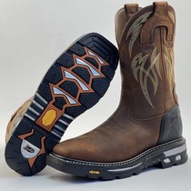 A pair of good boots size 42 cowhide western cowboy boots mens boots V-soled embroidered sleeves knight riding boots
